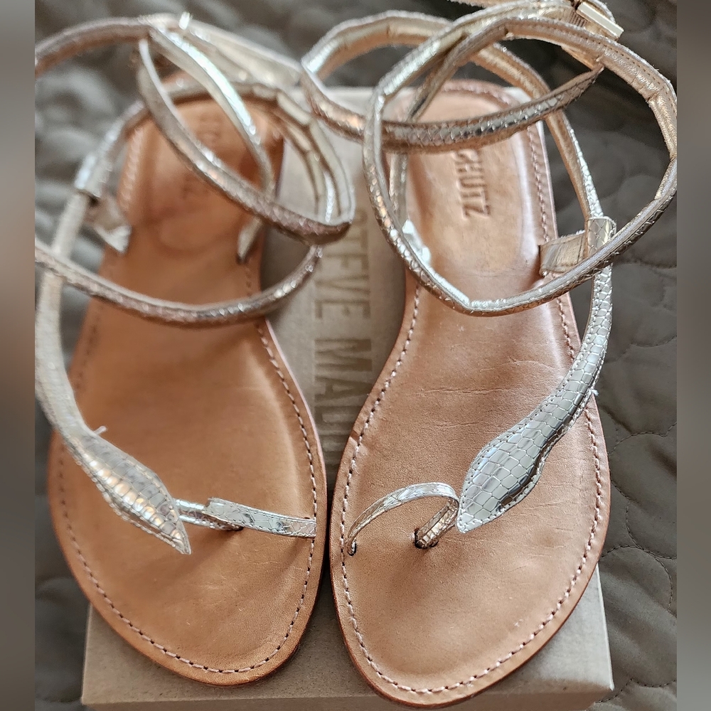 Gold snaked embossed leather sandal